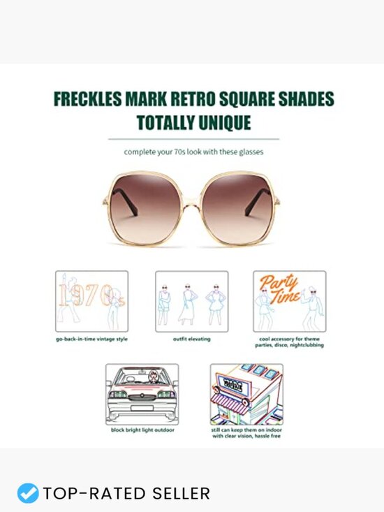 Oversized Square Sunglasses Retro 70s Vintage Extra Large UV400 Protection main image 7